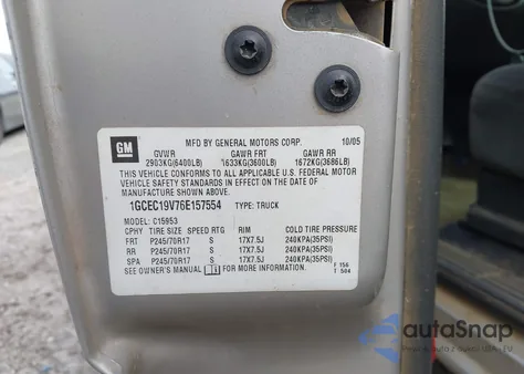 2006 Chevrolet Silverado 1500 Lt1 из США, поврежденный, VIN 1GCEC19V76E157554